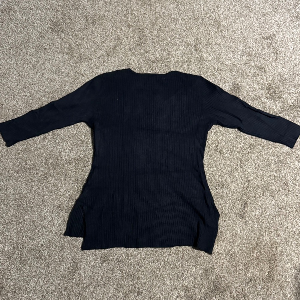 Women Black Ribbed Lace Up Grommet Top Size Large